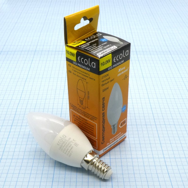 Лампа LED Ecola 10W тёпл свеча (266) Ecola