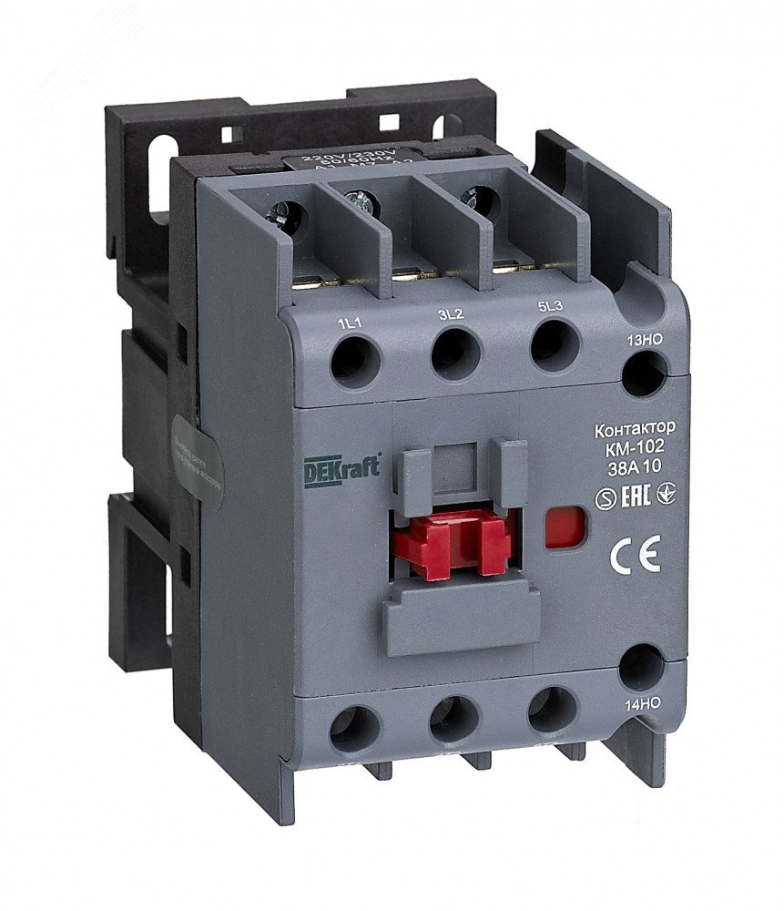 Контактор КМ-102 38А кат. 220В/230В AC 1НО AC-3 AC-4 22313DEK DEKraft