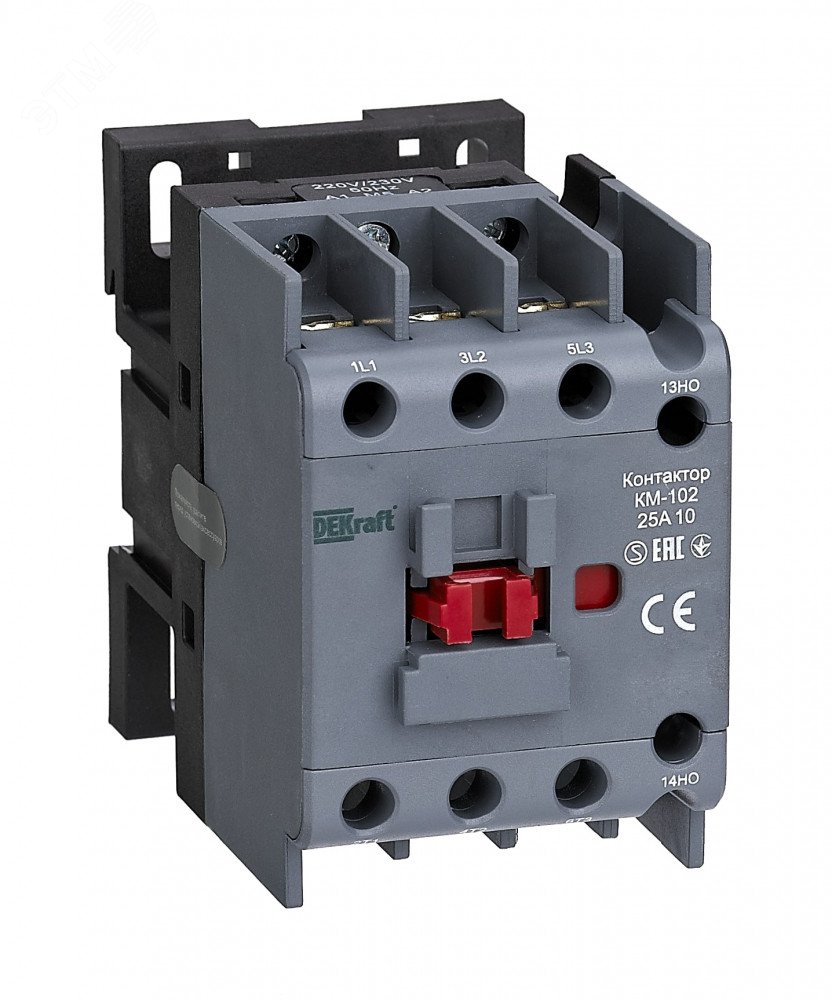 Контактор КМ-102 3п 25А кат. 230В AC 1НО AC-3 AC-4 22004DEK DEKraft