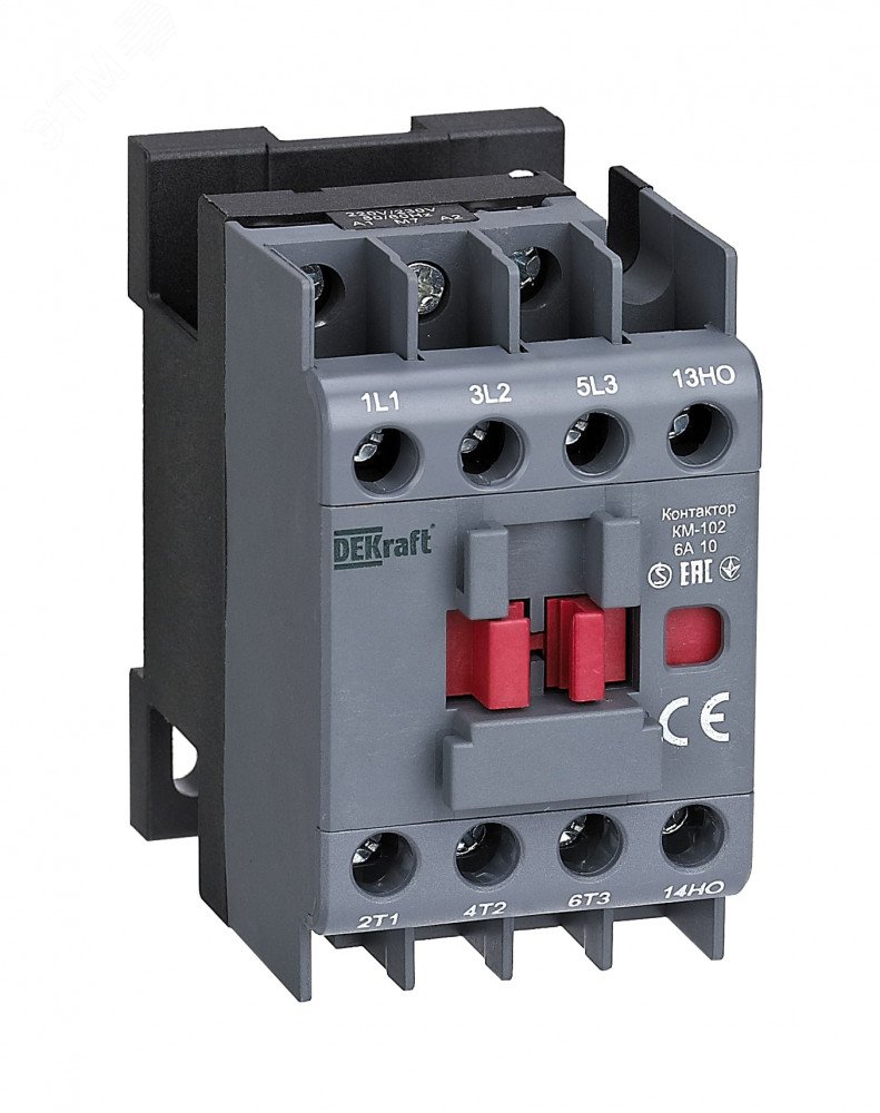 Контактор КМ-102 6А кат. 220В/230В AC 1НО AC-3 AC-4 22061DEK DEKraft