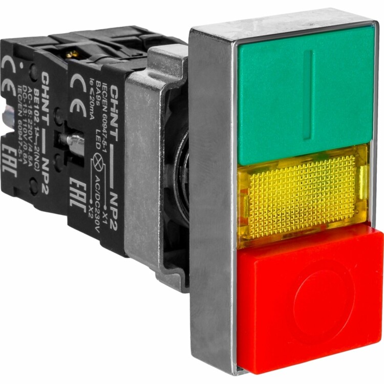Кнопка двойная NP2-EW8465 черный корпус 1НО+1НЗ AC/DC220В (LED) IP40 575344 Chint