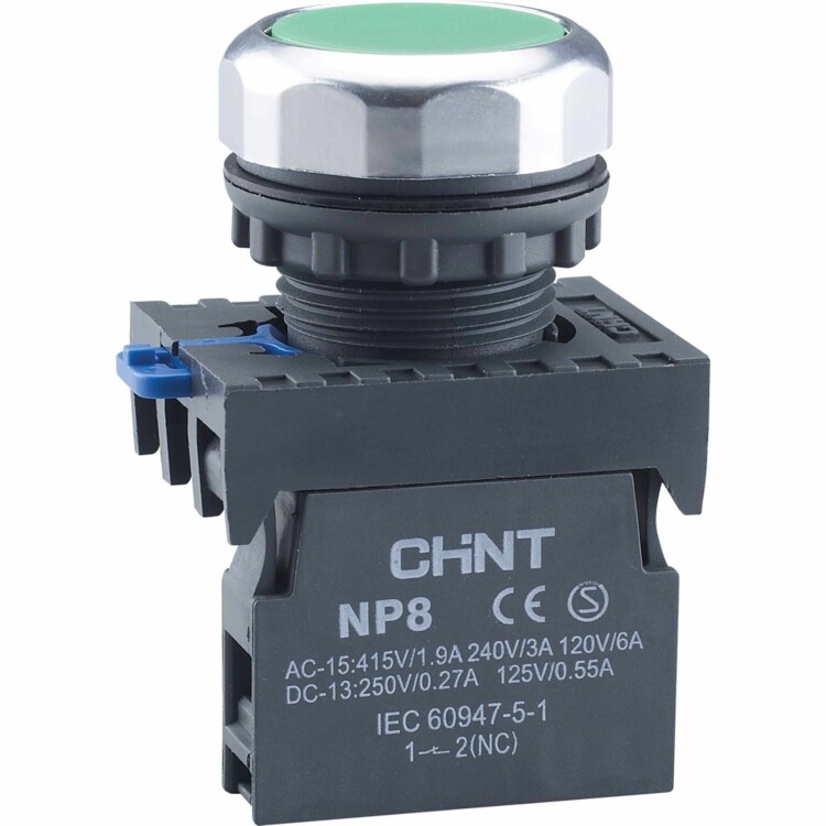 Кнопка управления NP8-10BND/3 подсвет. самовозв. AC110-230В(LED) 1НО IP65 зел. 667584 Chint