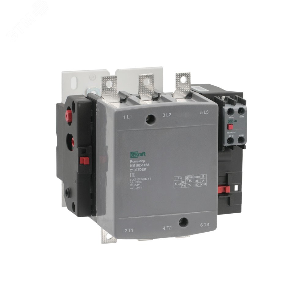 Контактор 115А 220В АС АС3 АС4 1НО+1НЗ КМ-102 21937DEK DEKraft